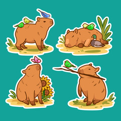 Capybara Cute Summer Illustration Sticker Pack