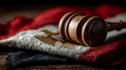 legal concept wooden gavel on egypt flag symbolizing law justice courtroom judge authority lawyer decision case fairness ruling legislation and policy making