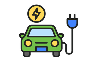 Electric car charging with plug and power symbol icon 