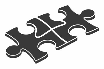 Obraz premium Two dark gray puzzle pieces interlocking on a white background