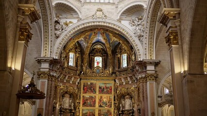 Valencia, Spain - May 28, 2025: View of the icons on the interior of the Valencia Cathedral