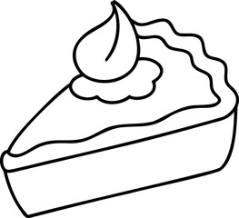 Minimalist Line Art of a Slice of Pumpkin Pie with Whipped Cream, Holiday Dessert Vector, Festive Autumn Illustration, Thanksgiving Pie Design