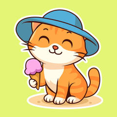 Cat Summer Pool Cute Illustration Sticker Pack