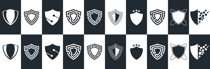 Shield set. collection shield security line icons, sign, logo or emblem. Vector illustration