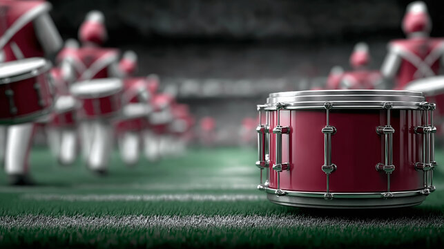 3D animation of a marching band on a green field