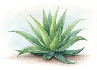 Fototapeta premium Watercolor painting of an aloe vera plant isolated on white background