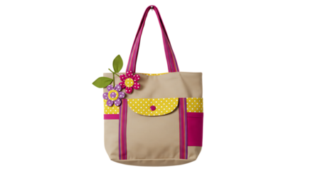 Cheerful tote bag with floral and polka dot accents