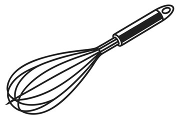 Simple black and white illustration of a kitchen whisk
