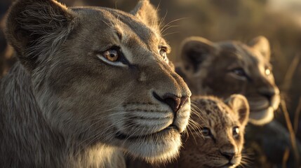 Obraz premium a serene moment in nature with a group of lions gathered together against a backdrop of their natural habitat
