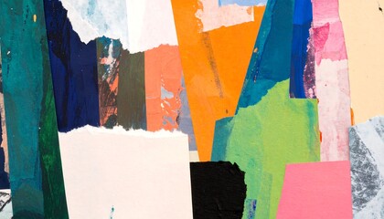 Abstract collage of ripped paper and paint