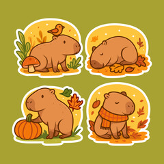 Capybara Autumn Set Cute Illustration Sticker Pack