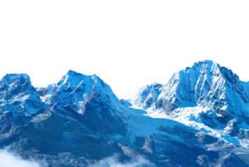 Mountains range with peaks in snow, winter mountains panorama in PNG isolated on transparent background