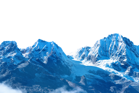 Mountains range with peaks in snow, winter mountains panorama in PNG isolated on transparent background