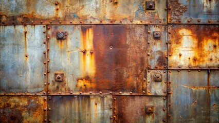 Rustic Steel Paneling with Oxidized Texture and Rivets A Weathered Industrial Background