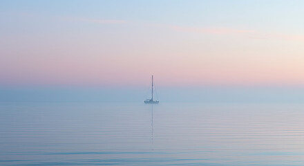 Obraz premium Sailboat on calm sea at sunrise