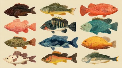 Fototapeta premium Colorful fish illustration collection
