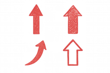 Red arrows curving upward, hand-drawn with crayon texture, positioned against transparent backdrop