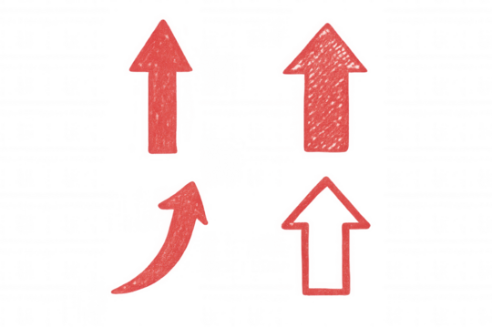Red arrows curving upward, hand-drawn with crayon texture, positioned against transparent backdrop