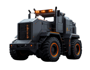 Conceptual Heavy Equipment Machine, Architectural Forms, Industrial Innovation, Transparent Background.