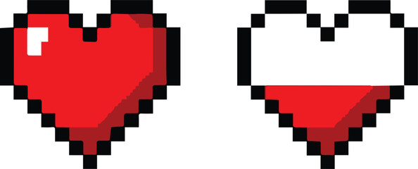 Obraz premium Pixelated red hearts representing health and damage in a video game