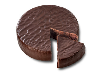 Sacher torte, Austrian sacher  chocolate cake  with cut slice, isolated