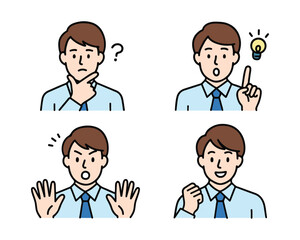Fototapeta premium Expression Illustration Set of a Young Man in a Suit