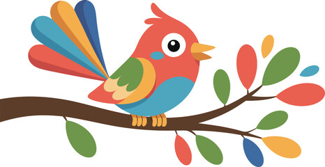 Cute Bird Sitting on a Tree Branch Design for Nursery, Wall Art, and Cards