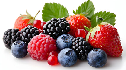 Fresh mixed berries on white background for healthy eating and nutrition concepts