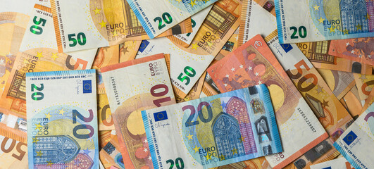 Macro Shot of Euro Banknotes 10, 20 and 50
