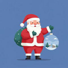 Fototapeta premium Santa Claus holding a Christmas ornament with a winter village scene