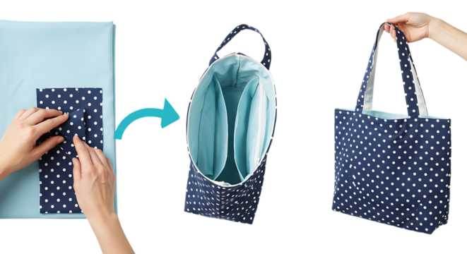 Handmade polka dot tote bag creation process