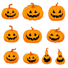 Carved pumpkins, Halloween vector cartoon spooky creepy funny pumpkins