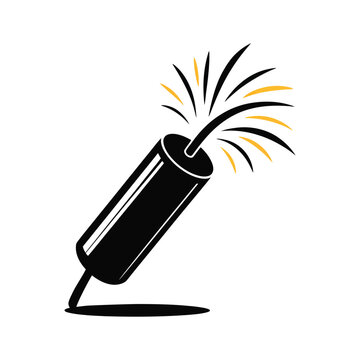 Black dynamite stick with colorful sparks and fuse lit exploding firework celebration