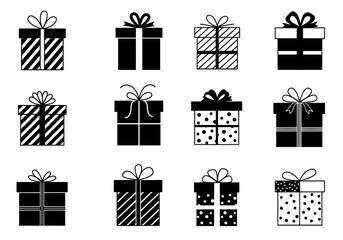 Gift Box Icons Set – Present Package Symbols for Celebration and Design