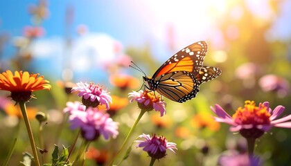 Butterfly on a flower in a field