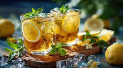 Iced tea with lemon and mint