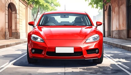 Fototapeta premium Red sports car in city street