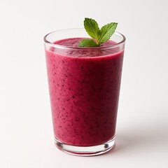 berry smoothie with mint on white background