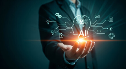 Naklejka premium Unlock future innovation with powerful AI, shaping smart solutions for global businesses and growth