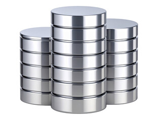 Flat Database Stack Icon with Cylindrical Disks and Layered Design, Minimalist Style, Isolated on Transparent Background