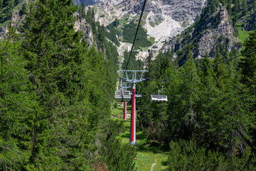 Chairlift to Mount Cristallo. Dolomites. Italy.