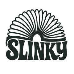 Slinky coil toy with playful design and bold typography  