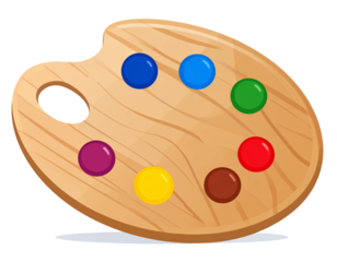 Flat Artist Palette Icon with Color Dabs and Thumb Hole, Minimalist Design, Isolated on Transparent Background
