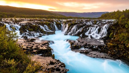 Fototapeta premium Scenic Icelandic waterfall at sunset