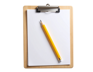 3D Clipboard and Yellow Pencil Icon with Realistic Shadows and Page Curl Effect, Isolated PNG
