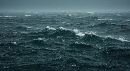 Fototapeta premium Stormy ocean waves during rainfall