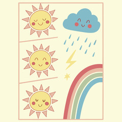Adorable Weather Illustrations in Panels cloud rain