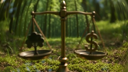 A balance scale between nature and economy. 