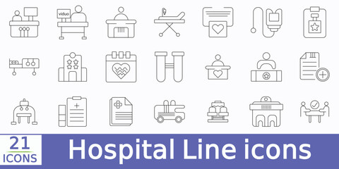  Hospital . doctor, nurse, equipment, stethoscope, professionals for use in medical  vector line icon set.