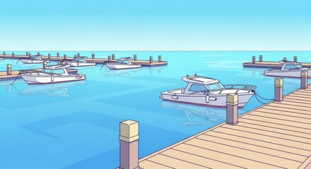 Serene Marina with Docked Boats in Calm Blue Water Under Clear Sky